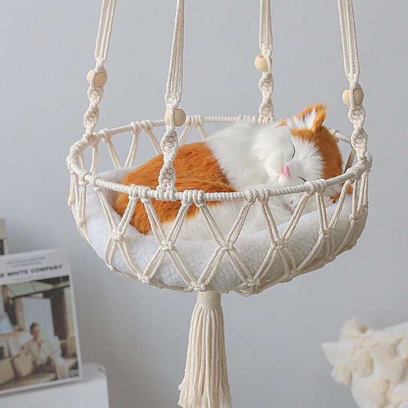 Chic Large Macrame Cat Hammock Swing | Stylish Hanging Cat Bed - petcareville