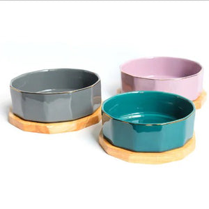 Chic Non-Slip Ceramic Cat Dish — Durable, Elegant Feeding Bowl in Grey, Green, and Purple, 16x6cm - petcareville