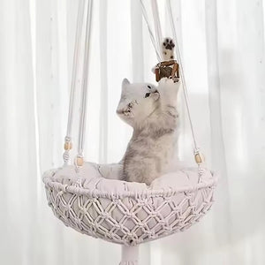 Cozy Cat Swing Bed | Elevated Hanging Hammock Nest with Soft Cushion - petcareville