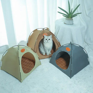 Pet Tent Cave for Cats and Dogs - Indoor/Outdoor Portable Canvas Shelter with Cushion