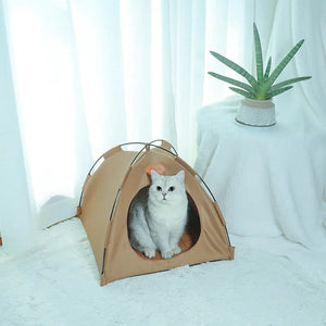 Pet Tent Cave for Cats and Dogs - Indoor/Outdoor Portable Canvas Shelter with Cushion