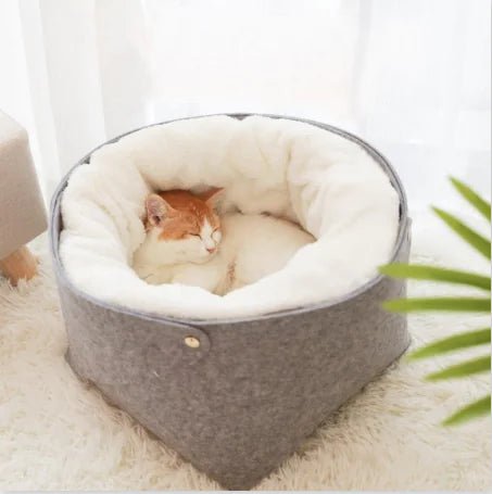 Snug Haven Pet Bed for Cats & Small Dogs — Plush Felt and Short Plush Cozy Nest, Sizes S & M - petcareville