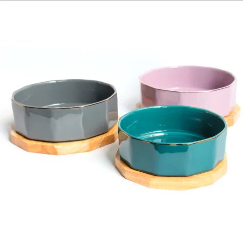 Chic Non-Slip Ceramic Cat Dish — Durable, Elegant Feeding Bowl in Grey, Green, and Purple, 16x6cm - petcareville