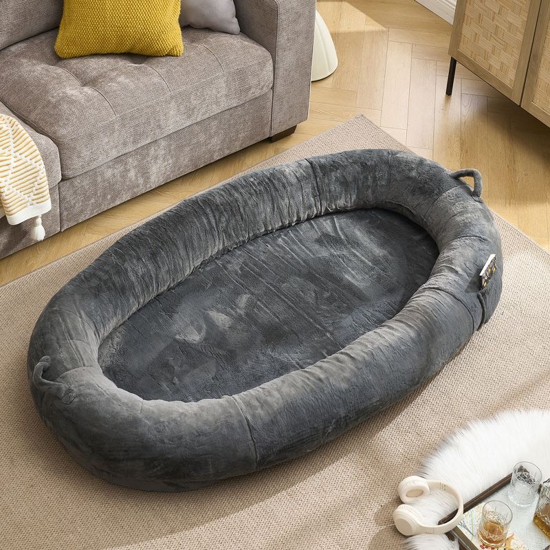 Dog & Human Bed — Oversized Luxury Lounger with Soft Durable Fabric, Stain-Resistant, Stylish Light Gray Design