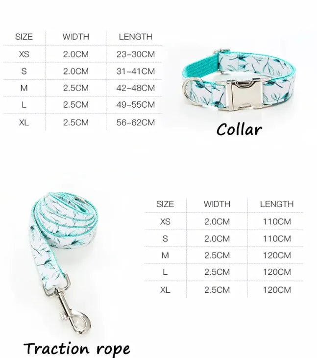 Nature Pattern Dog Leash & Collar Set — Adjustable, Durable and Lightweight for Small & Medium Dogs - petcareville
