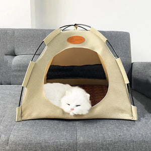 Pet Tent Cave for Cats and Dogs - Indoor/Outdoor Portable Canvas Shelter with Cushion